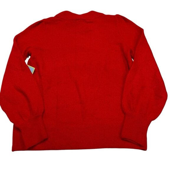 CeCe Womens Sweater Womens M Red Mock Neck Pearl Trim Puff Sleeve Christmas Soft - Picture 2 of 8